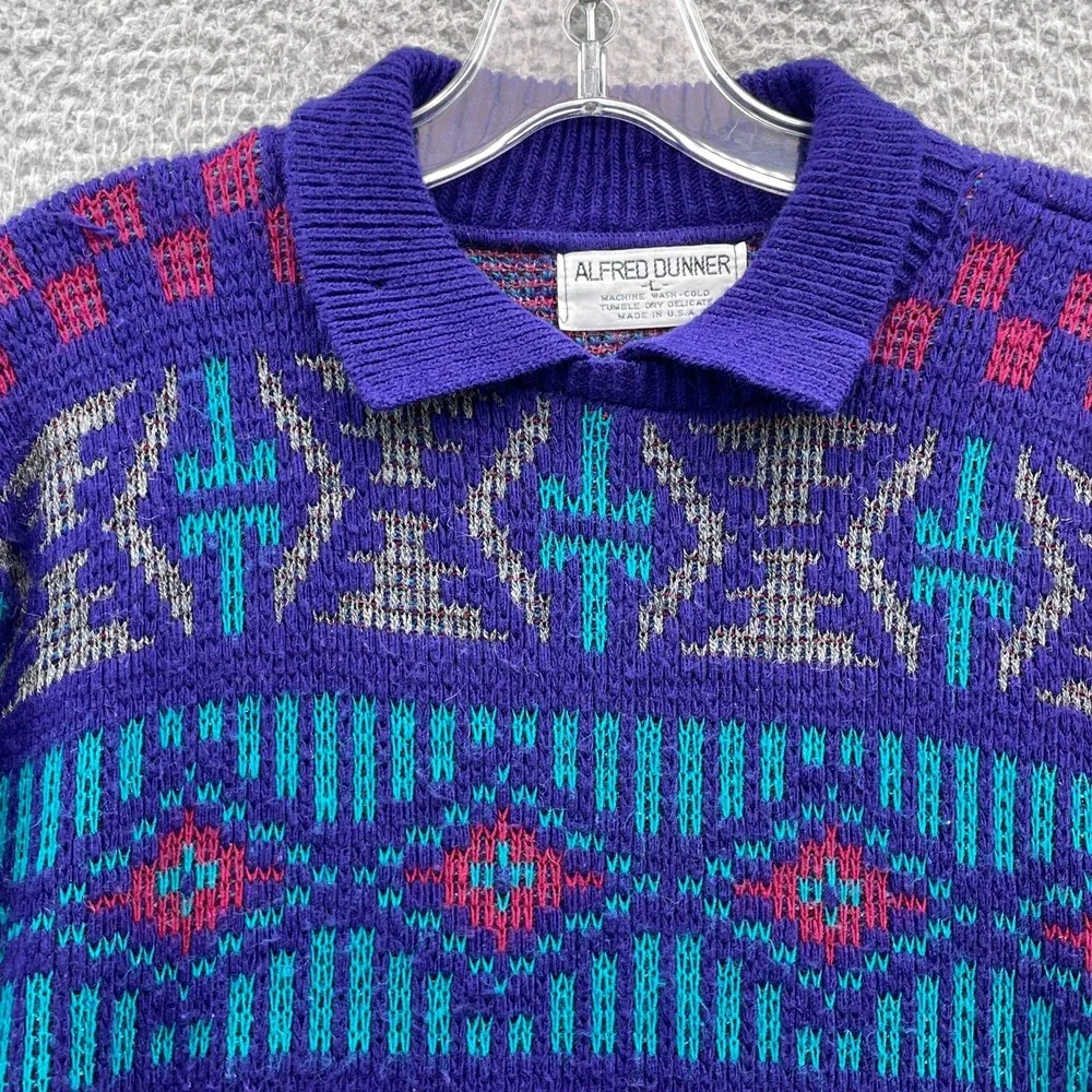 Vintage Alfred Dunner Sweater Mens Large Purple Cosby‎ Coogi Style 80s 90s Knit
